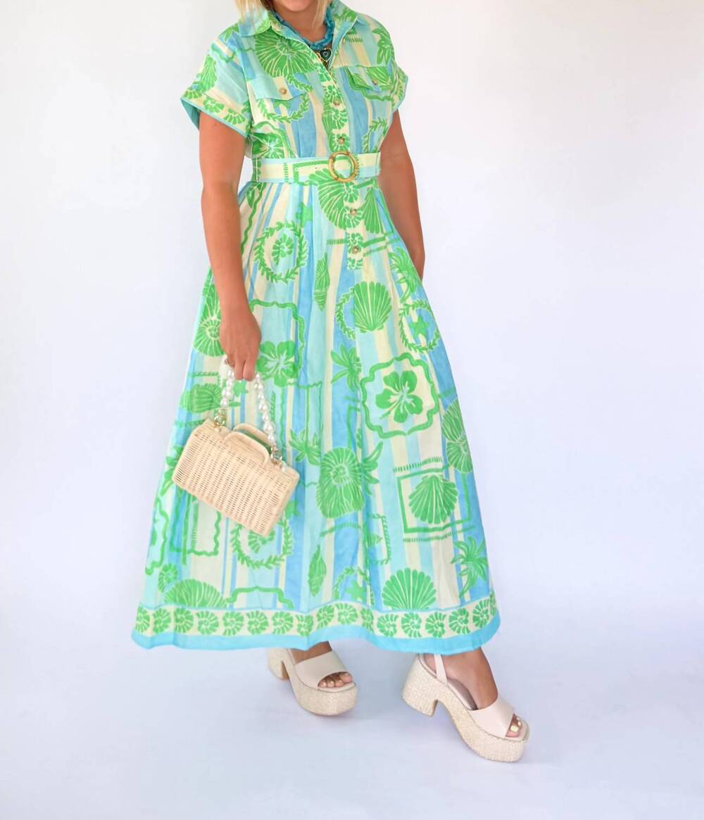 NEW KARLIE pocket maxi dress in green seashell